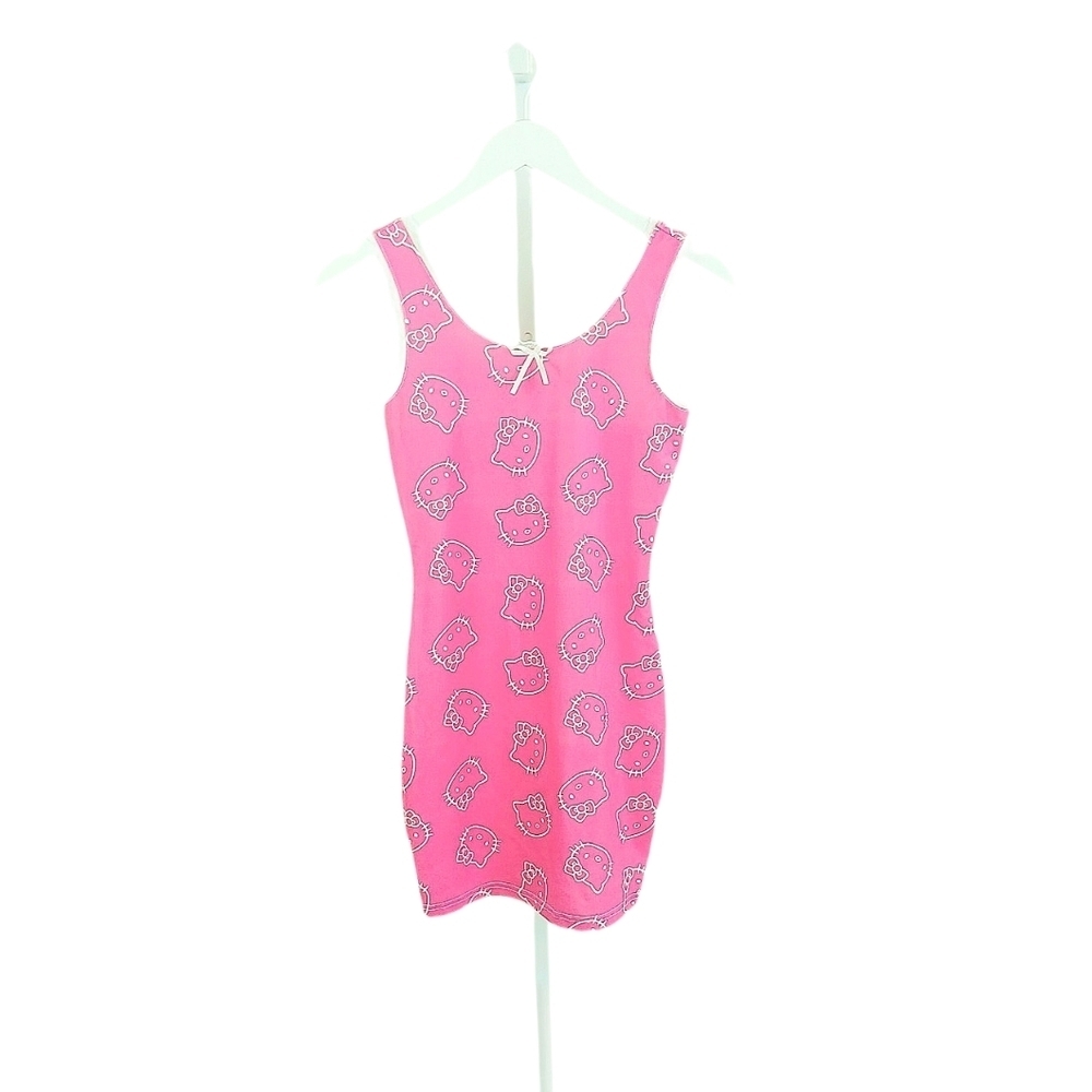 Shein X Hello Kitty Mini Slip Dress XS Pink White Print Sleeveless Ruffle Trim